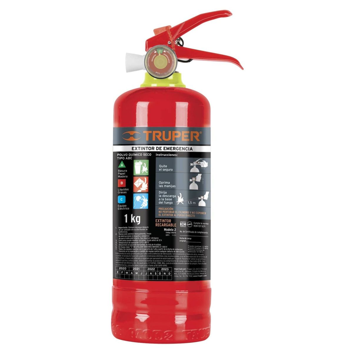 TRUPER - Extintor portatil recargable 1Kg polvo tipo ABC Truper