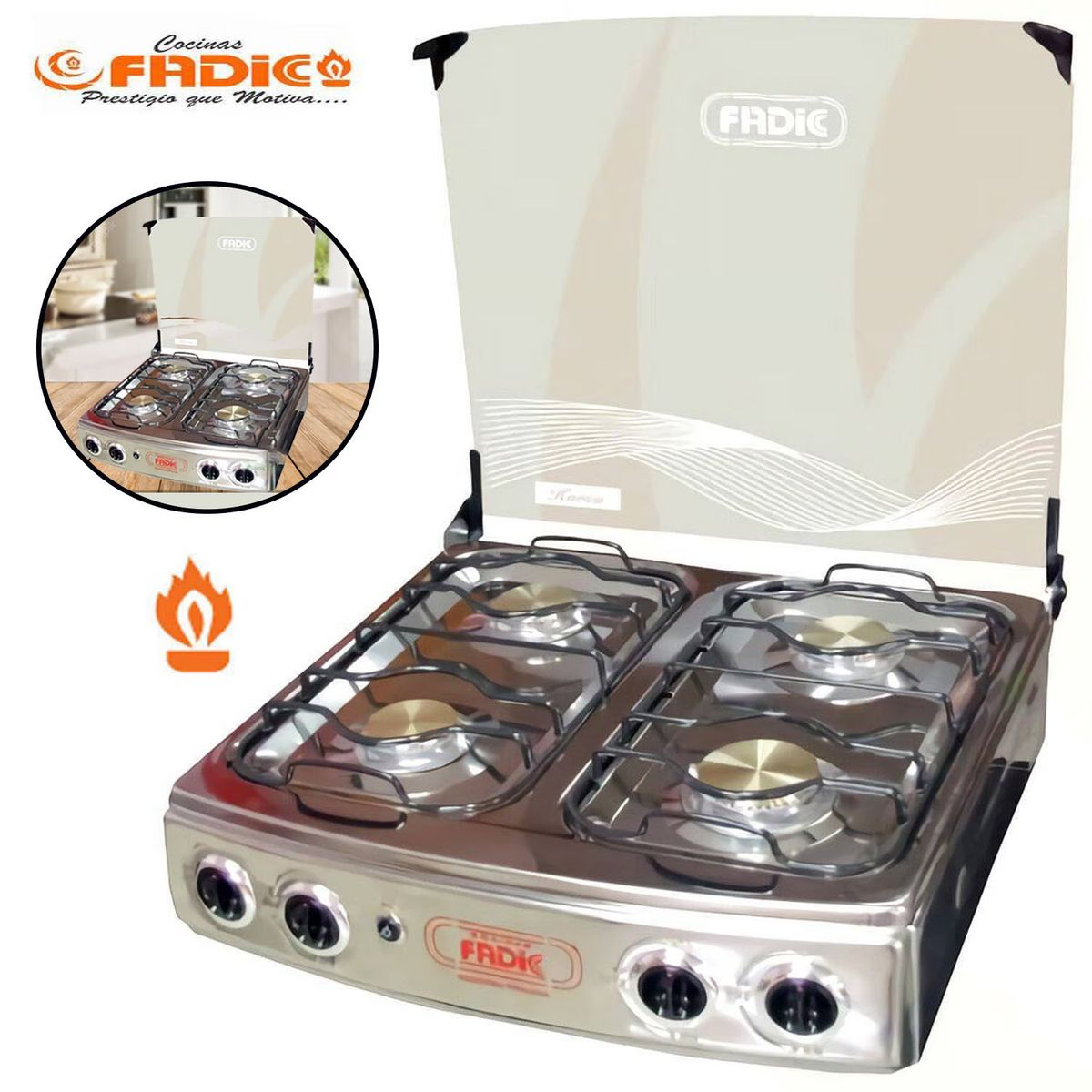 FADIC - Cocina de mesa con tapa de vidrio karen 22 4h