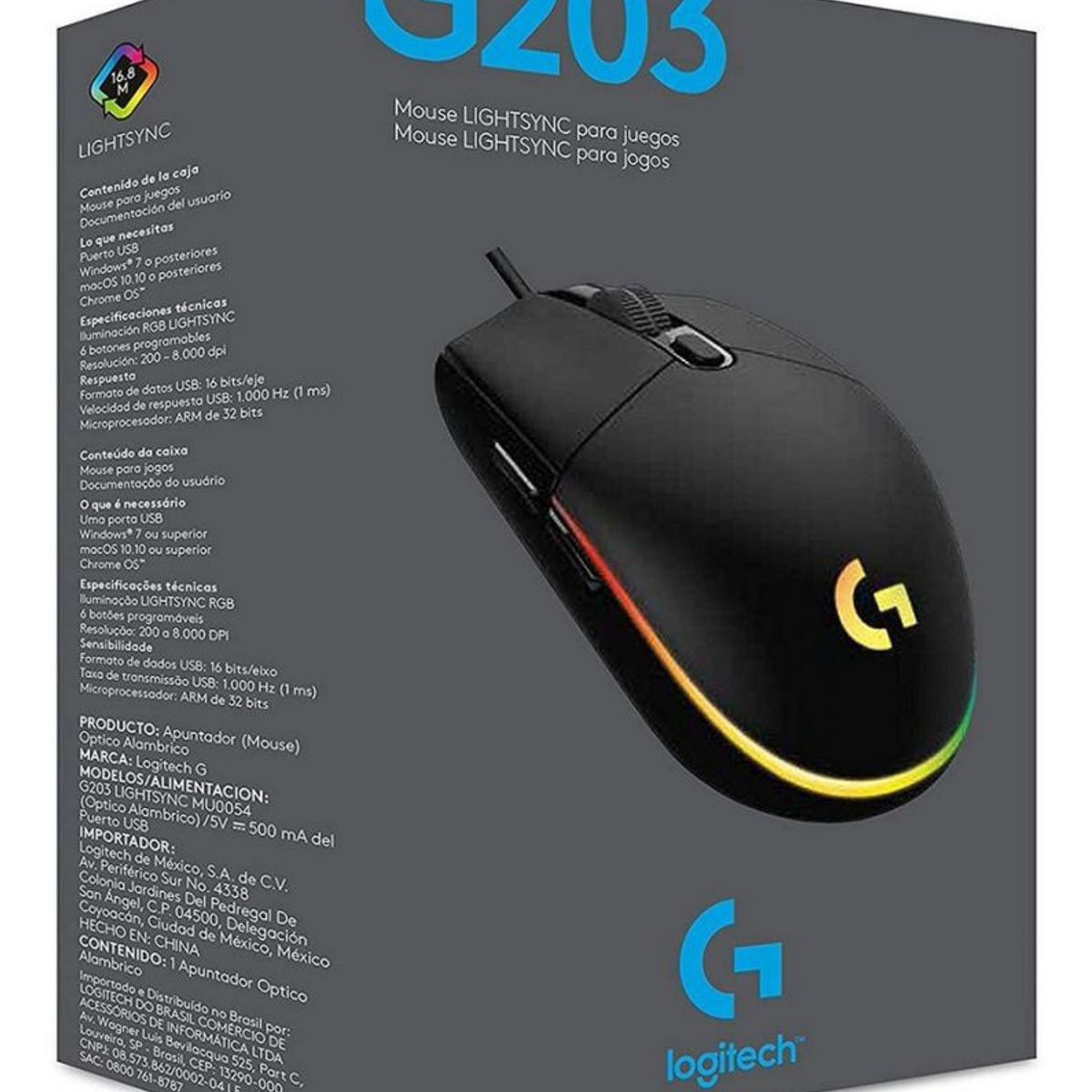 LOGITECH - Mouse Gamer Logitech G203 Lightsync Rgb Gaming Negro Black
