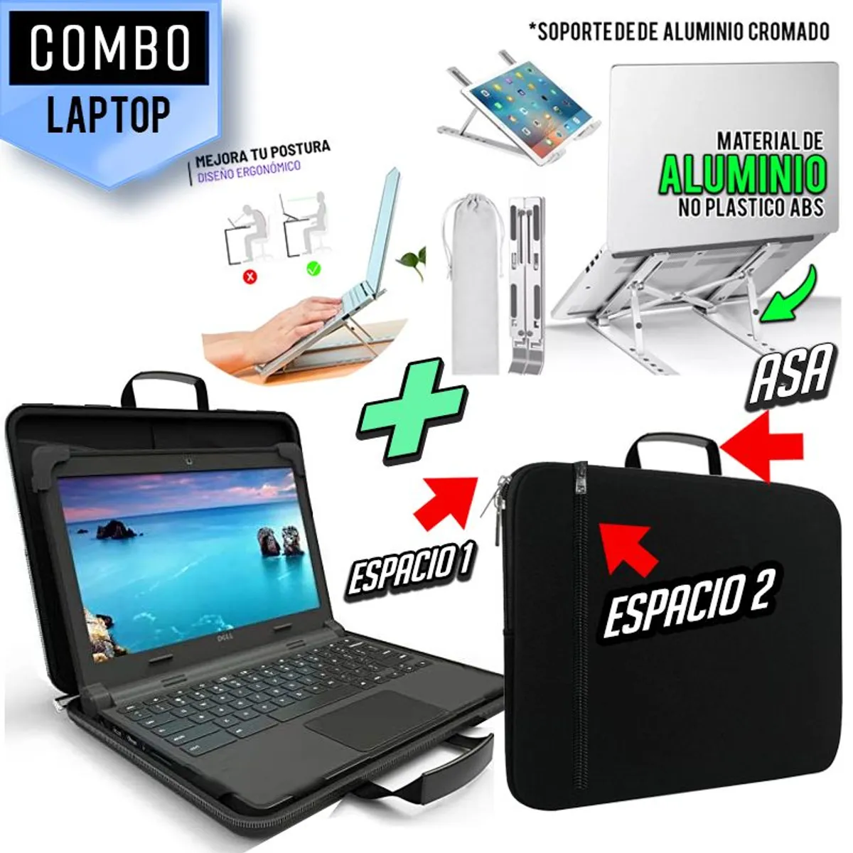 OEM - Kit Maletin funda p Laptop  Soporte Laptop de Aluminio