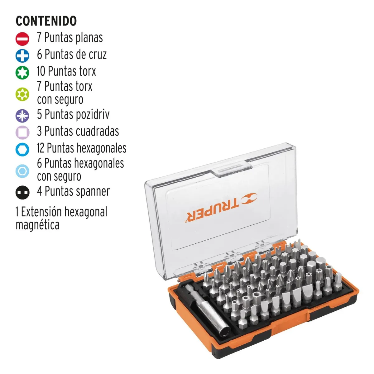 TRUPER - Juego de  puntas mixtas 61 piezas 1" truper