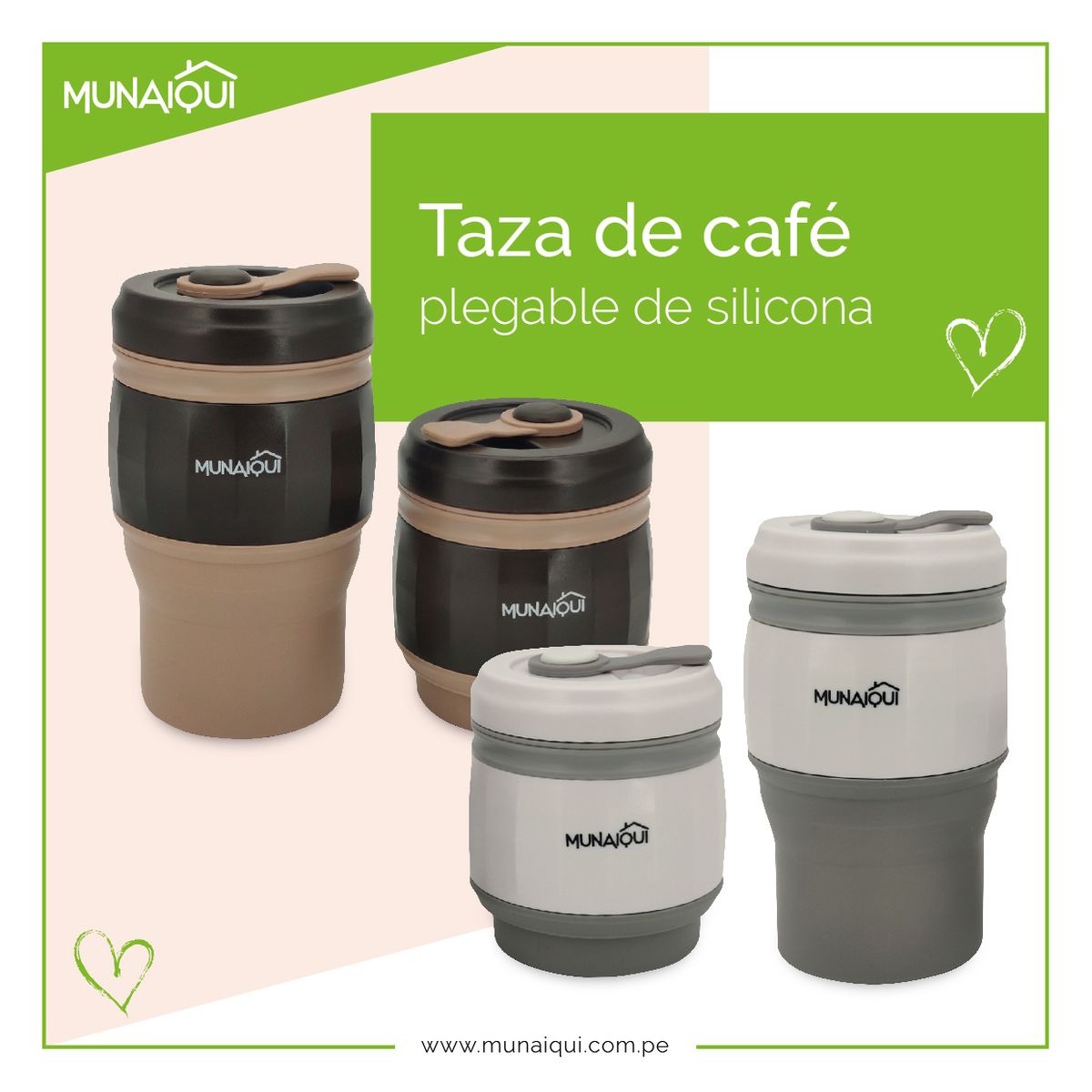 MUNAIQUI - Taza plegable de silicona para café marca Munaiqui color marrón