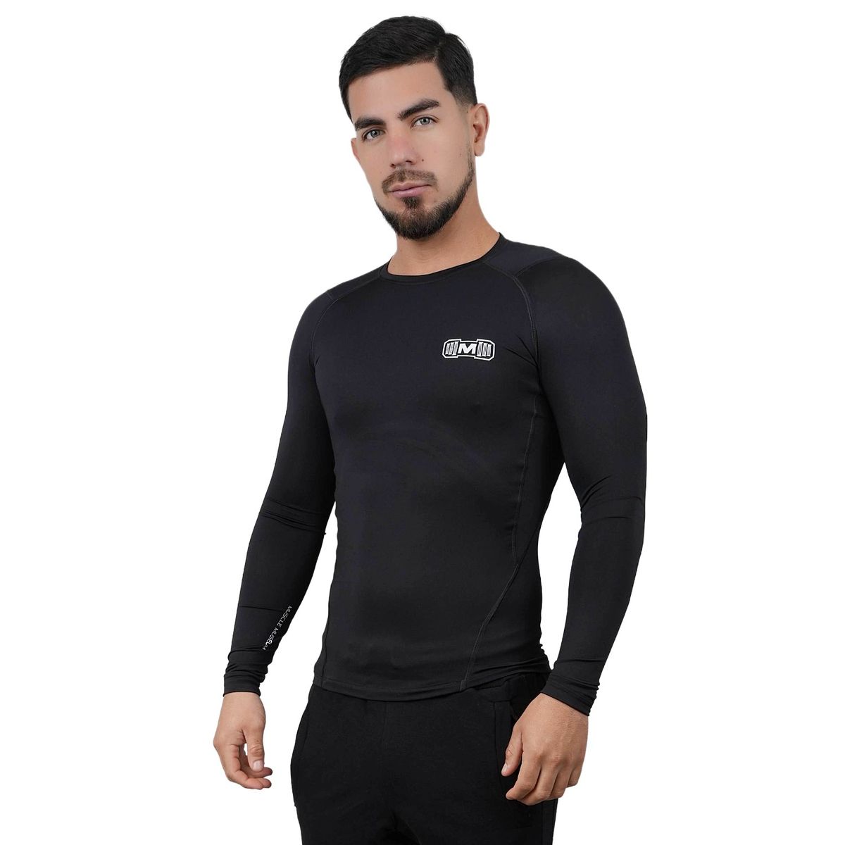 M MUSCLE MUSEUM - Polo Deportivo de Compresión Manga Larga Color Negro para Hombres