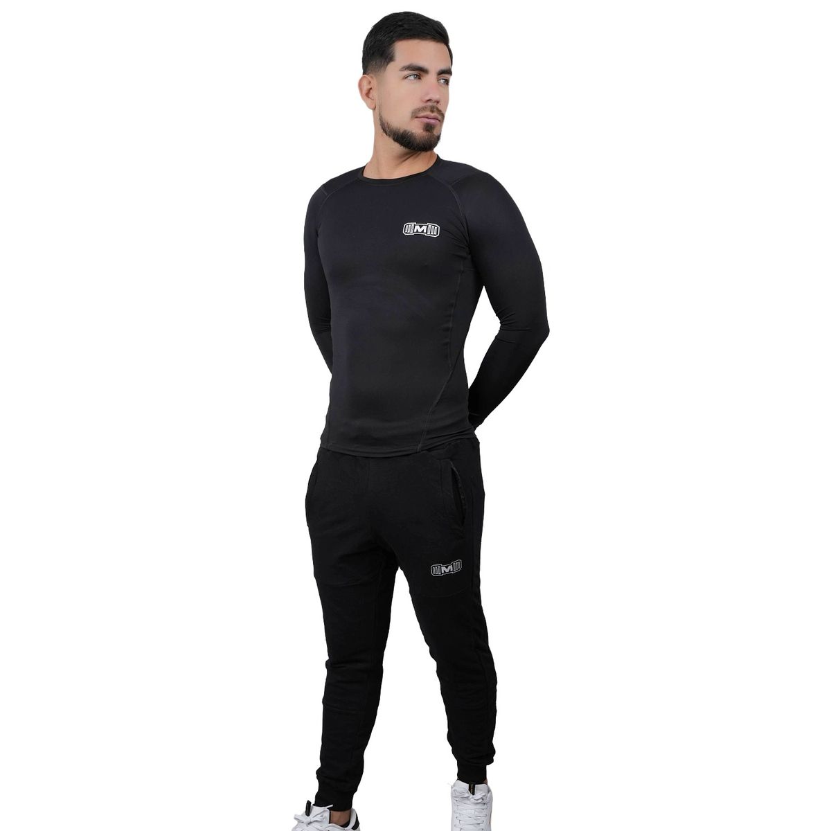 M MUSCLE MUSEUM - Polo Deportivo de Compresión Manga Larga Color Negro para Hombres