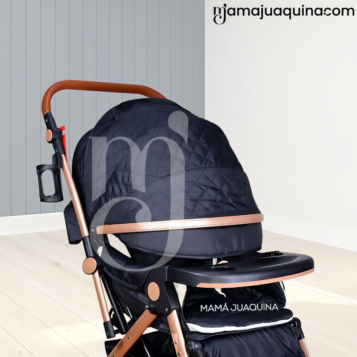 LITTLE - Coche Cuna de Lujo «BARCELONA» con Bolso Pañalero Black