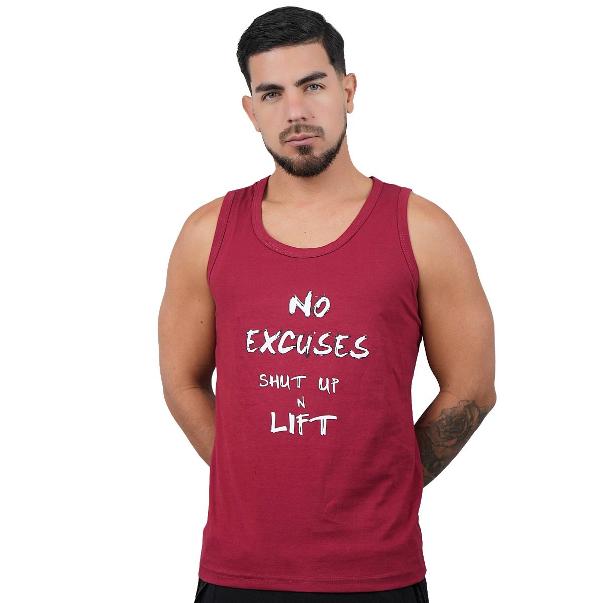 M MUSCLE MUSEUM - Bividi Deportivo Color Guinda No Excuses para Hombre