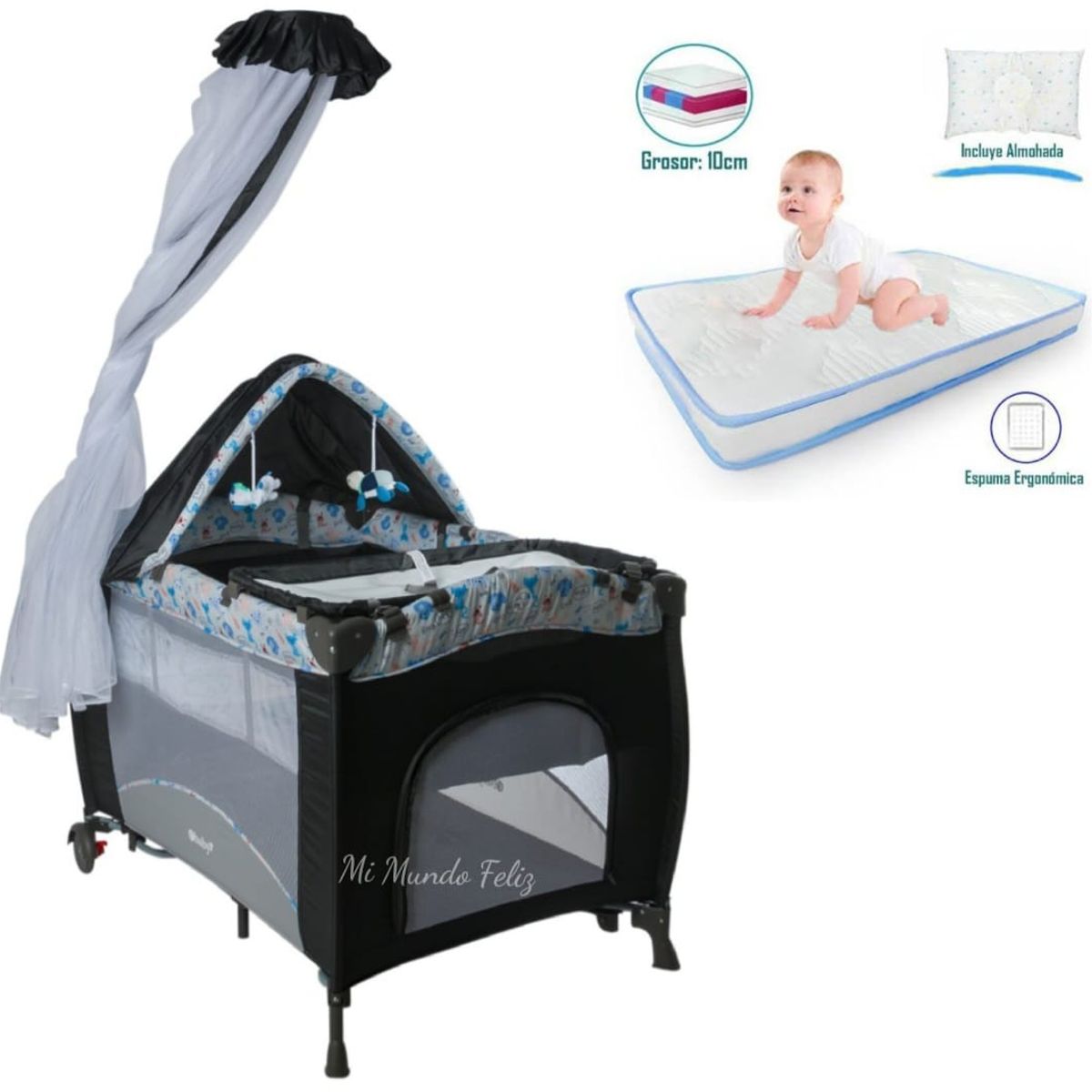 EBABY - Cuna para Bebe Tull Completo Mecedor y Colchon