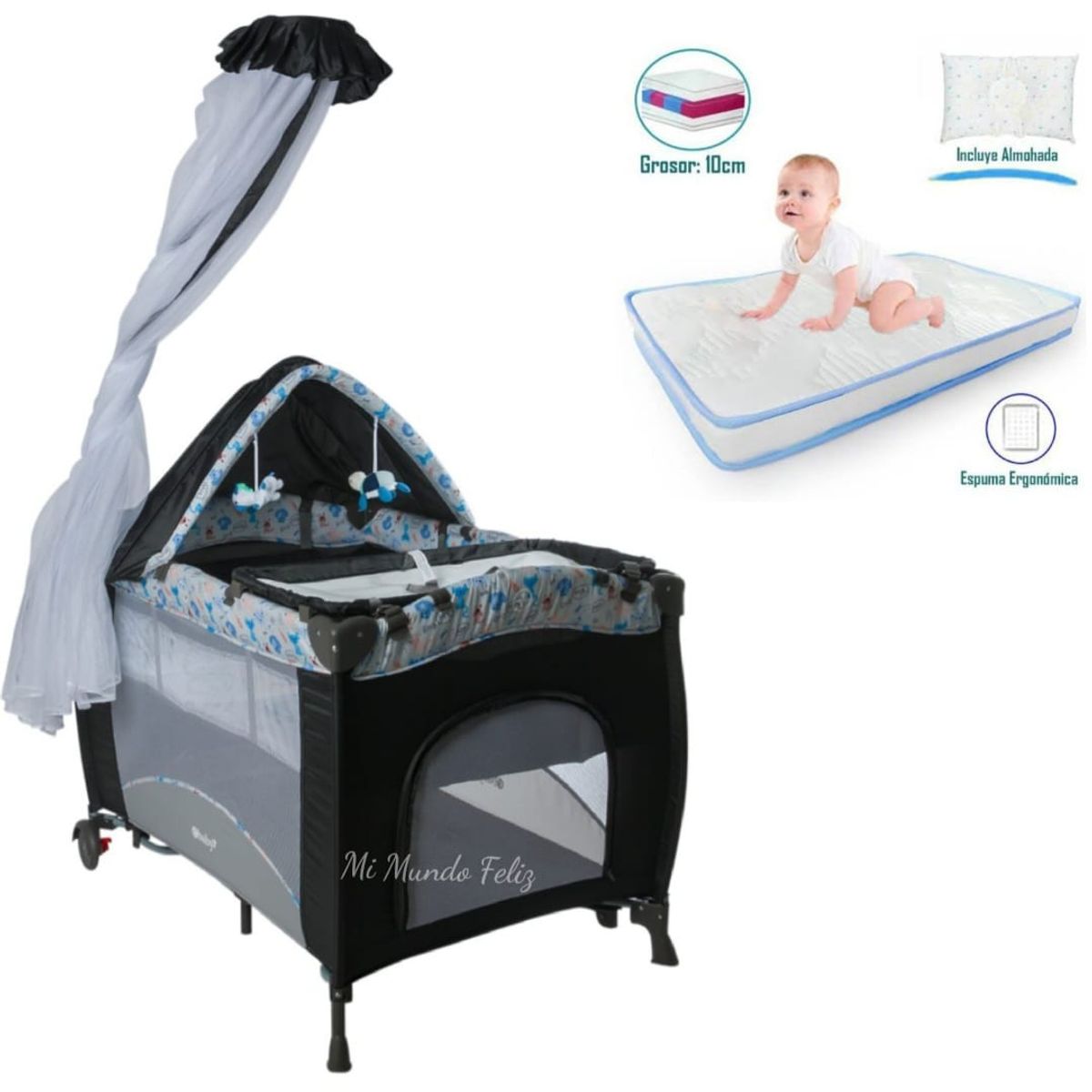 EBABY - Cuna para Bebe Tull Completo Mecedor y Colchon