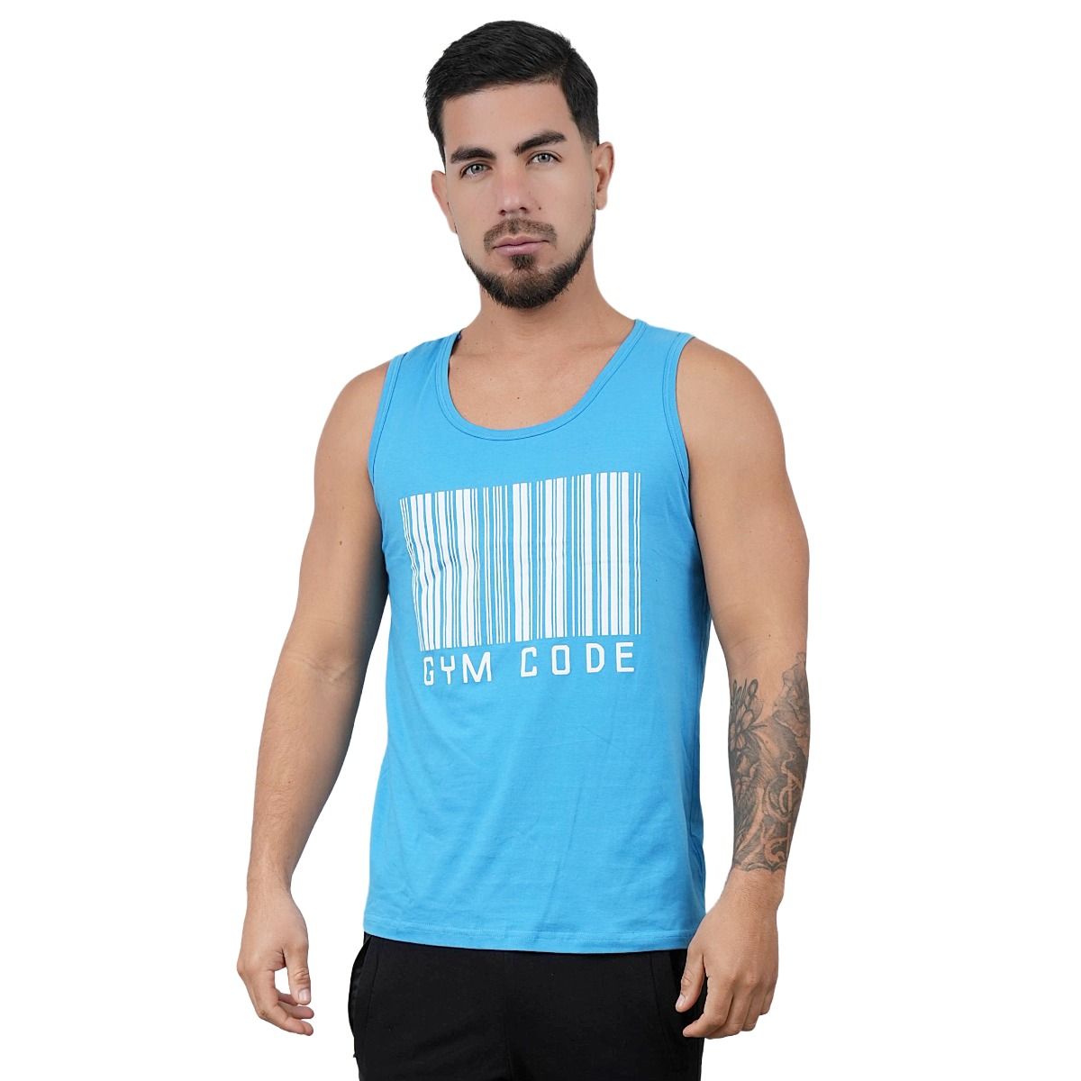 M MUSCLE MUSEUM - Bividi Deportivo Color Celeste Gym Code para Hombre