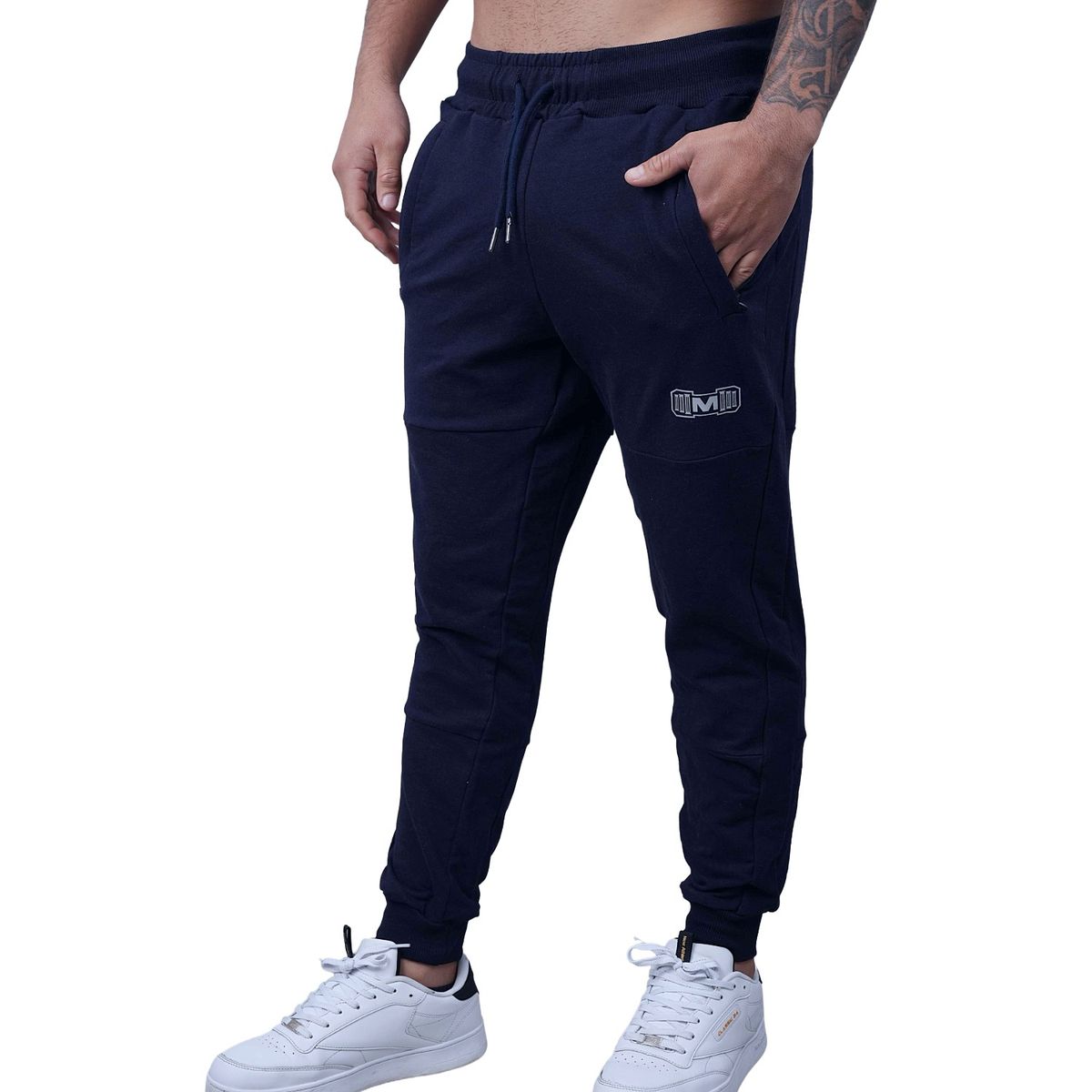 M MUSCLE MUSEUM - Jogger Deportivo Color Azul Bolsillos con Cierre para Hombre
