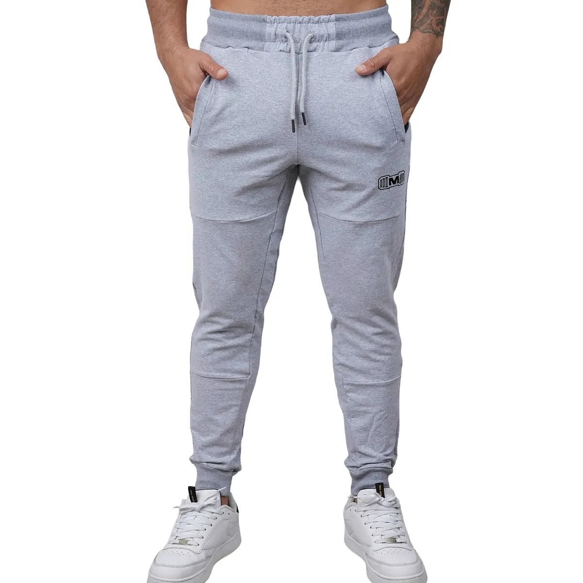 M MUSCLE MUSEUM - Jogger Deportivo Color Plomo Jaspeado Bolsillos con Cierre para Hombre