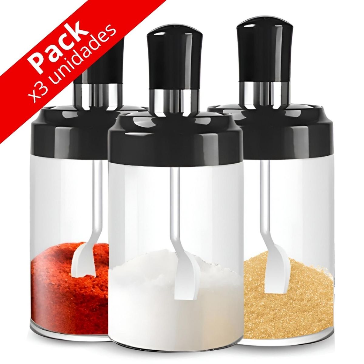 MINARI - Set x3 Condimenteros Especieros Frascos de Vidrio con Cucharita 826C