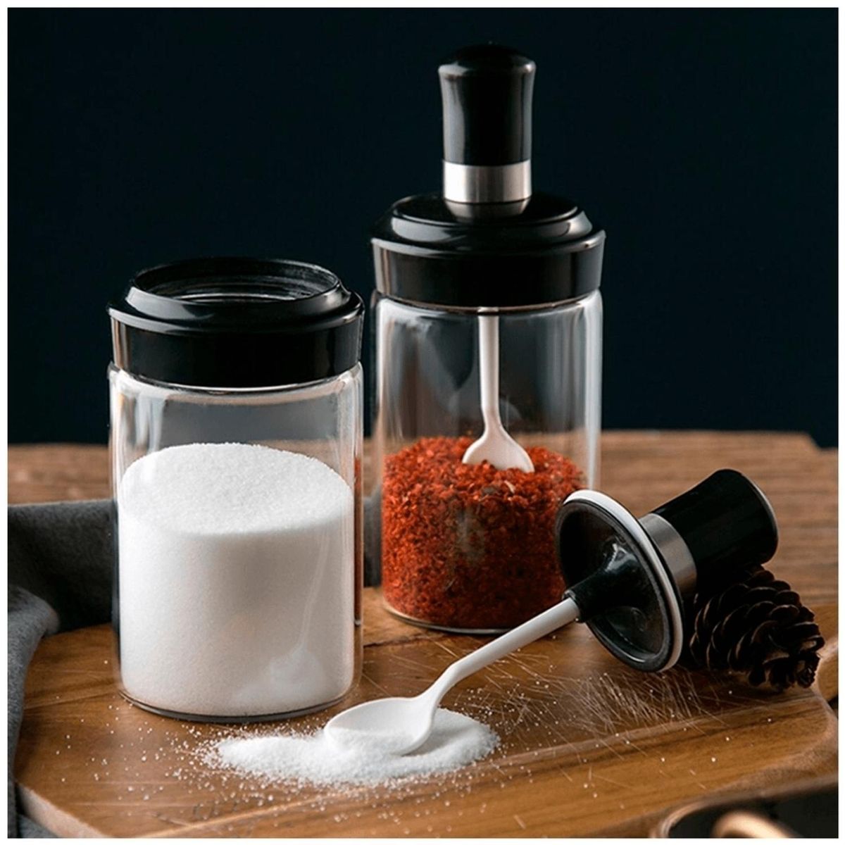 MINARI - Set x3 Condimenteros Especieros Frascos de Vidrio con Cucharita 826C