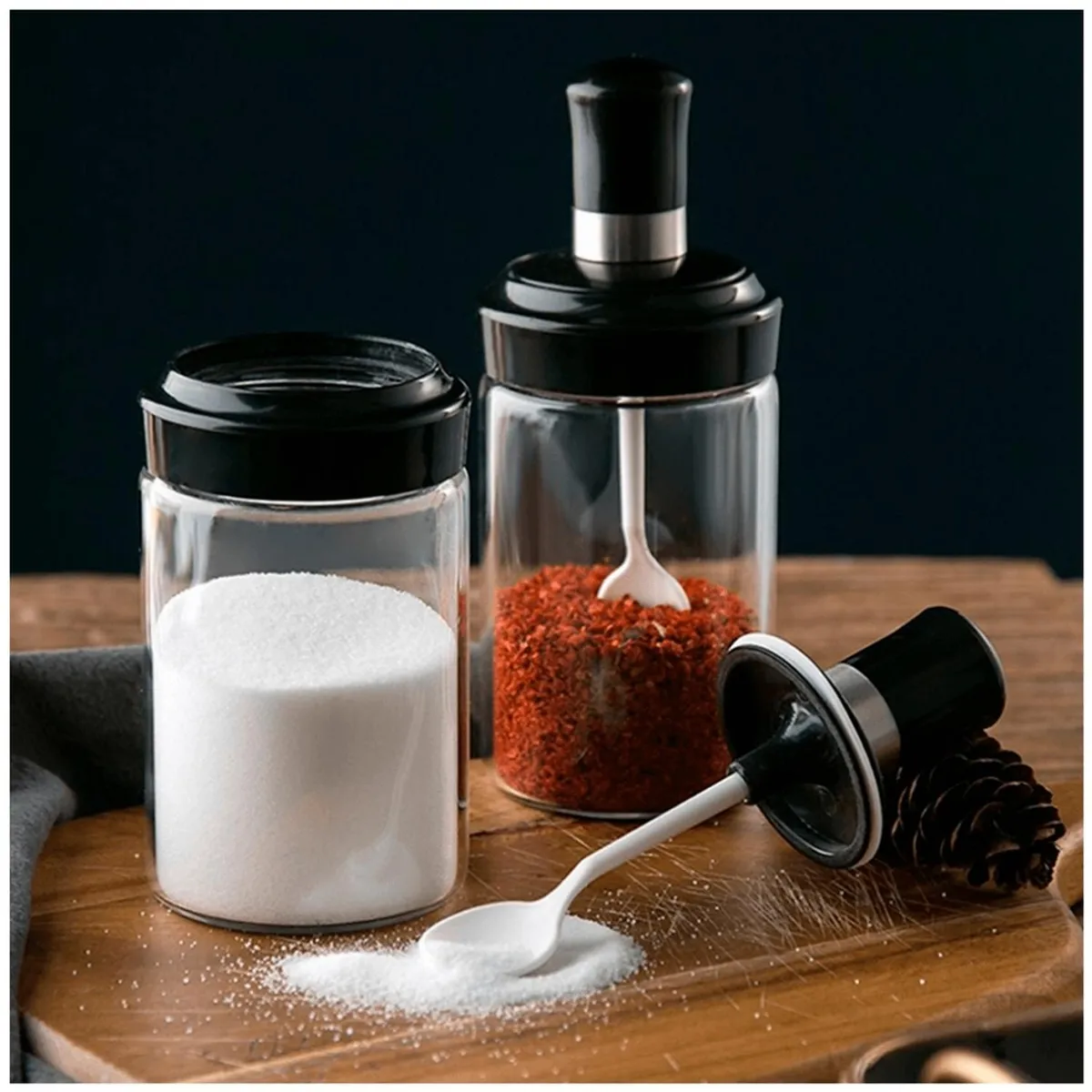 MINARI - Condimentero Especiero Frasco de Vidrio con Cucharita 826C