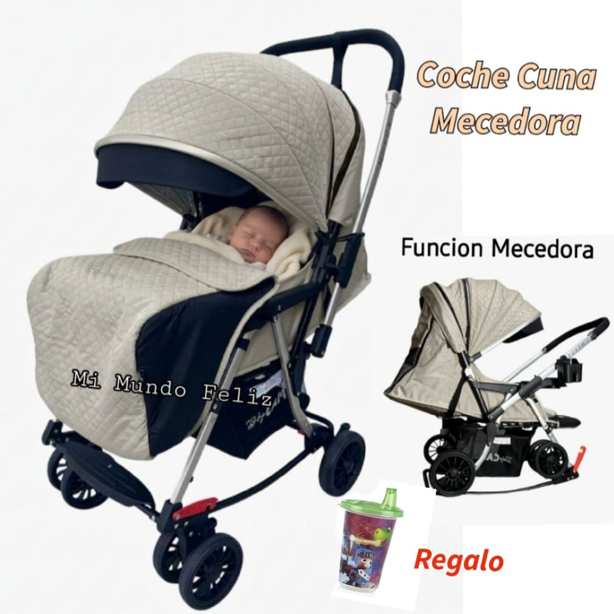 BABY CAM - Coche Cuna para Bebe Funcion Mecedor Beige