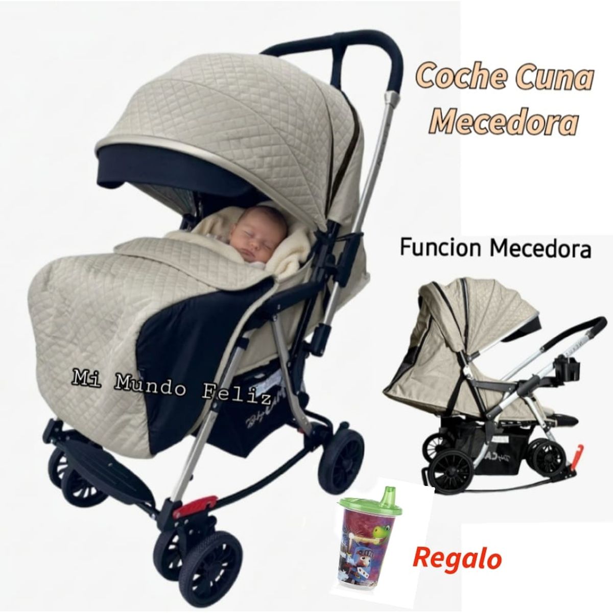 BABY CAM - Coche Cuna para Bebe Funcion Mecedor Beige