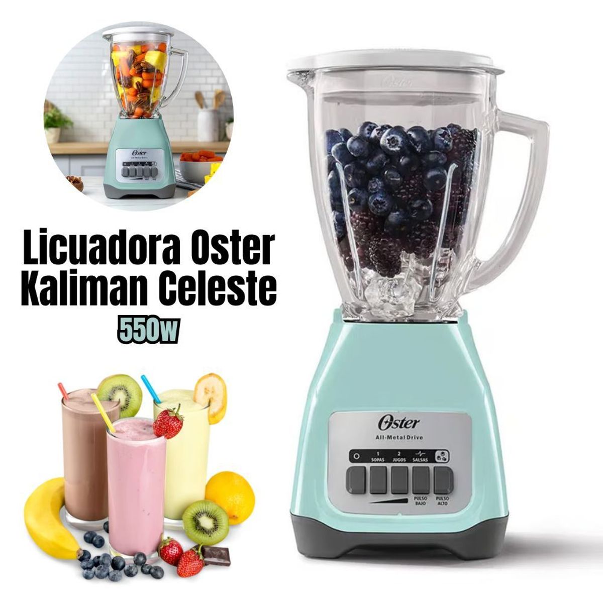 OSTER - Licuadora Oster 2 Velocidades mas pulsador - Celeste