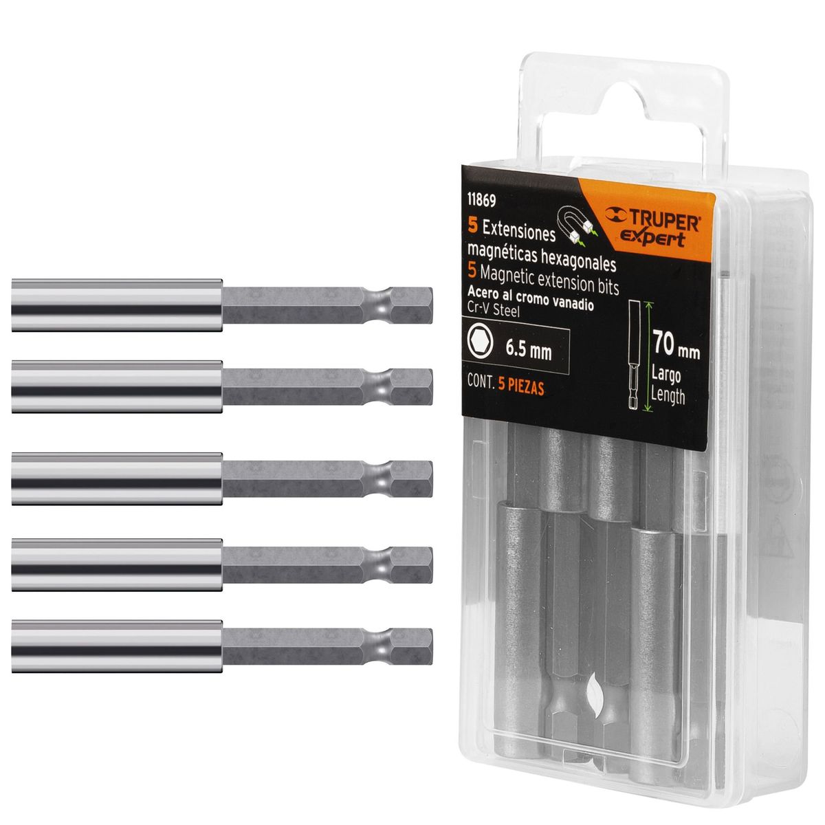 TRUPER - Extensión Adaptador magnético 5 unidades para taladro 70mm Truper