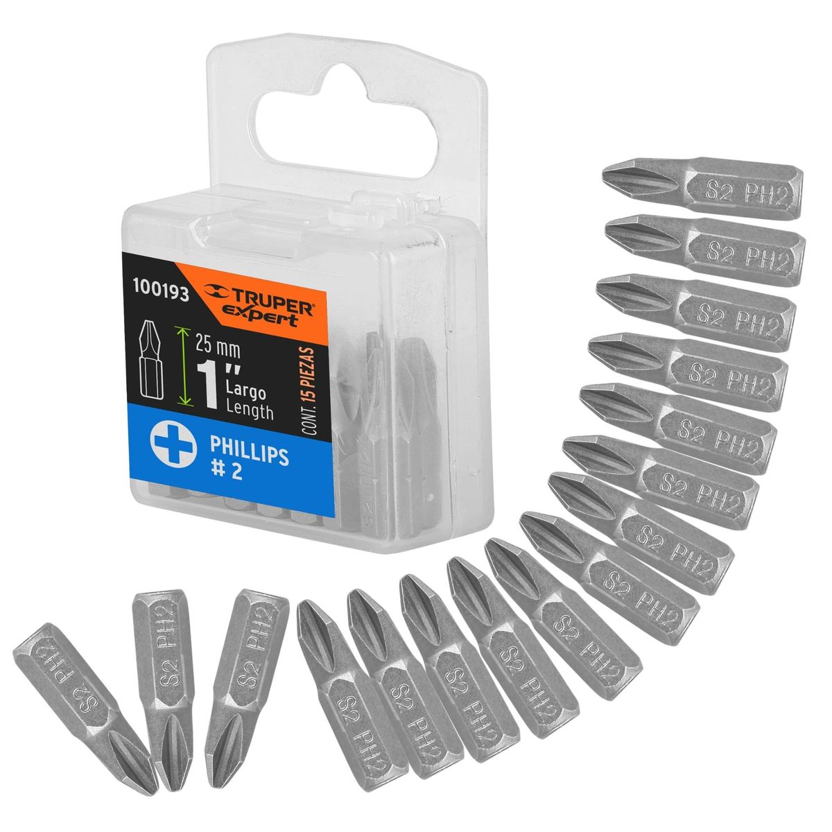 TRUPER - Puntas taladro atornillador PH2 1Pulg, 15 piezas Truper Expert