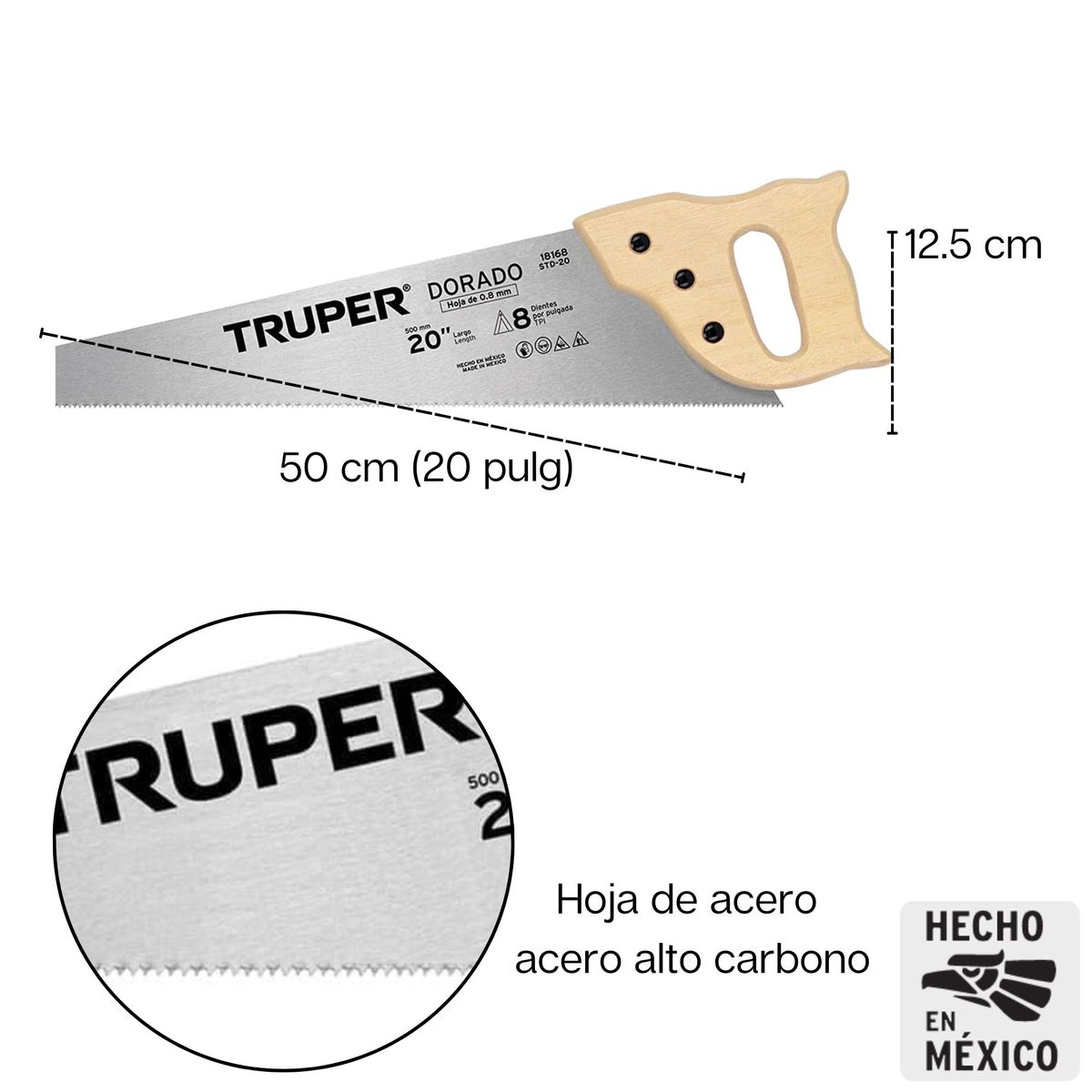 TRUPER - Serrucho carpintero 20" Dorado, 8 DPP Truper