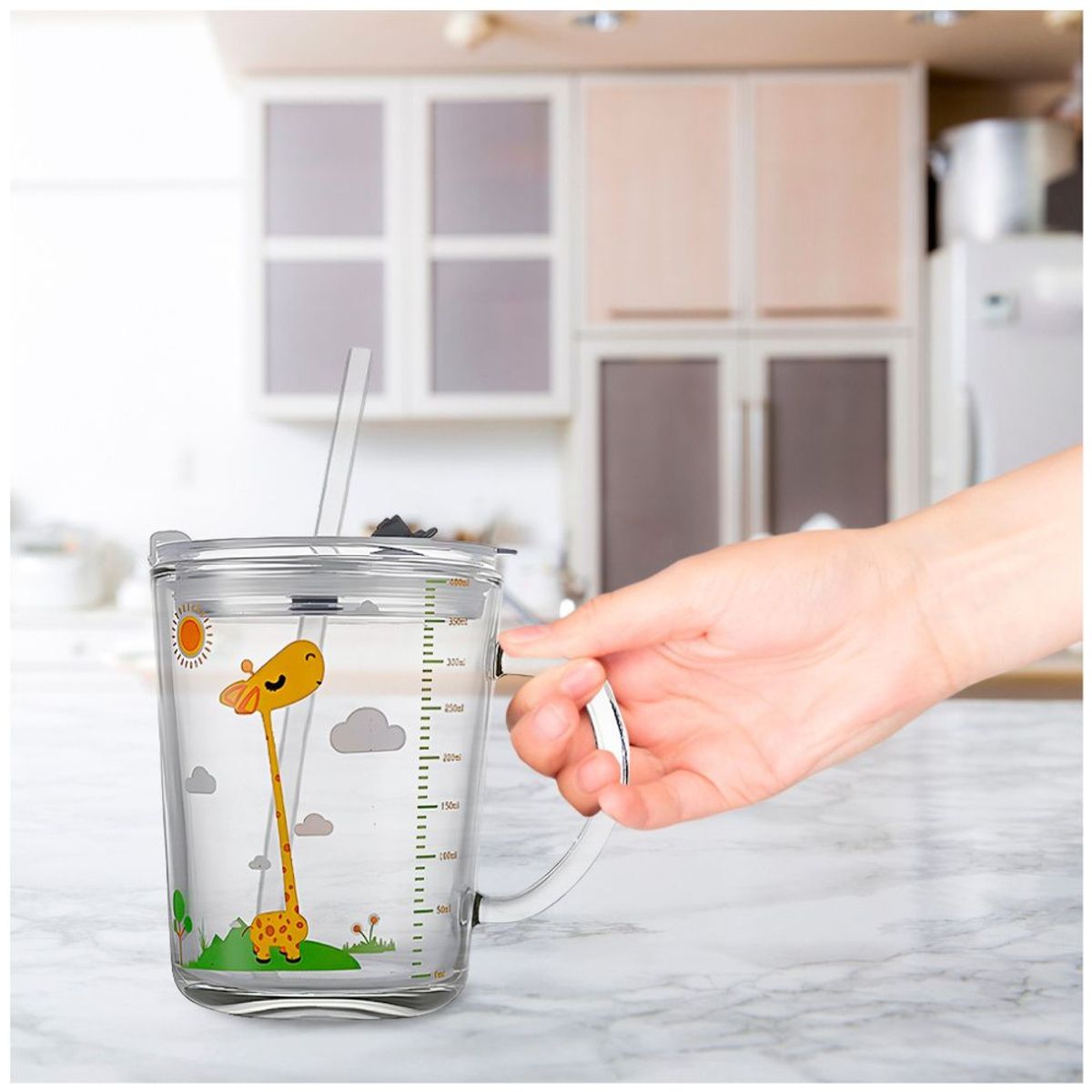 MINARI - Taza de Vidrio Antiderrame Vaso para Niños Jirafa 400ml 47T