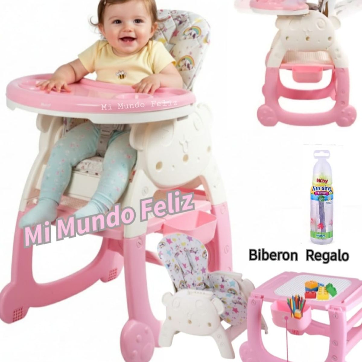 EBABY - Silla de Comer para Bebe 3 en 1 Rosa 2025