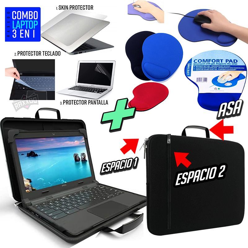 OEM - Maletin funda + Skin 3 en 1 p/ Laptop + Mouse Pad Almohadilla