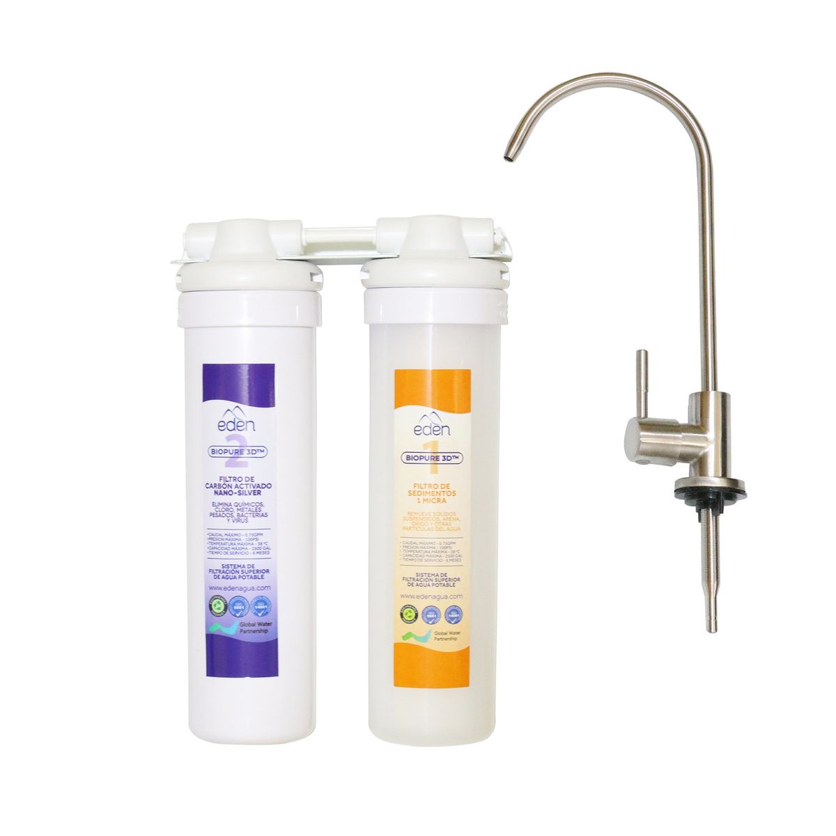 Filtro Purificador de agua bajo lavadero 2 Etapas Edén EcoPRO, marca EDEN - Foto Principal