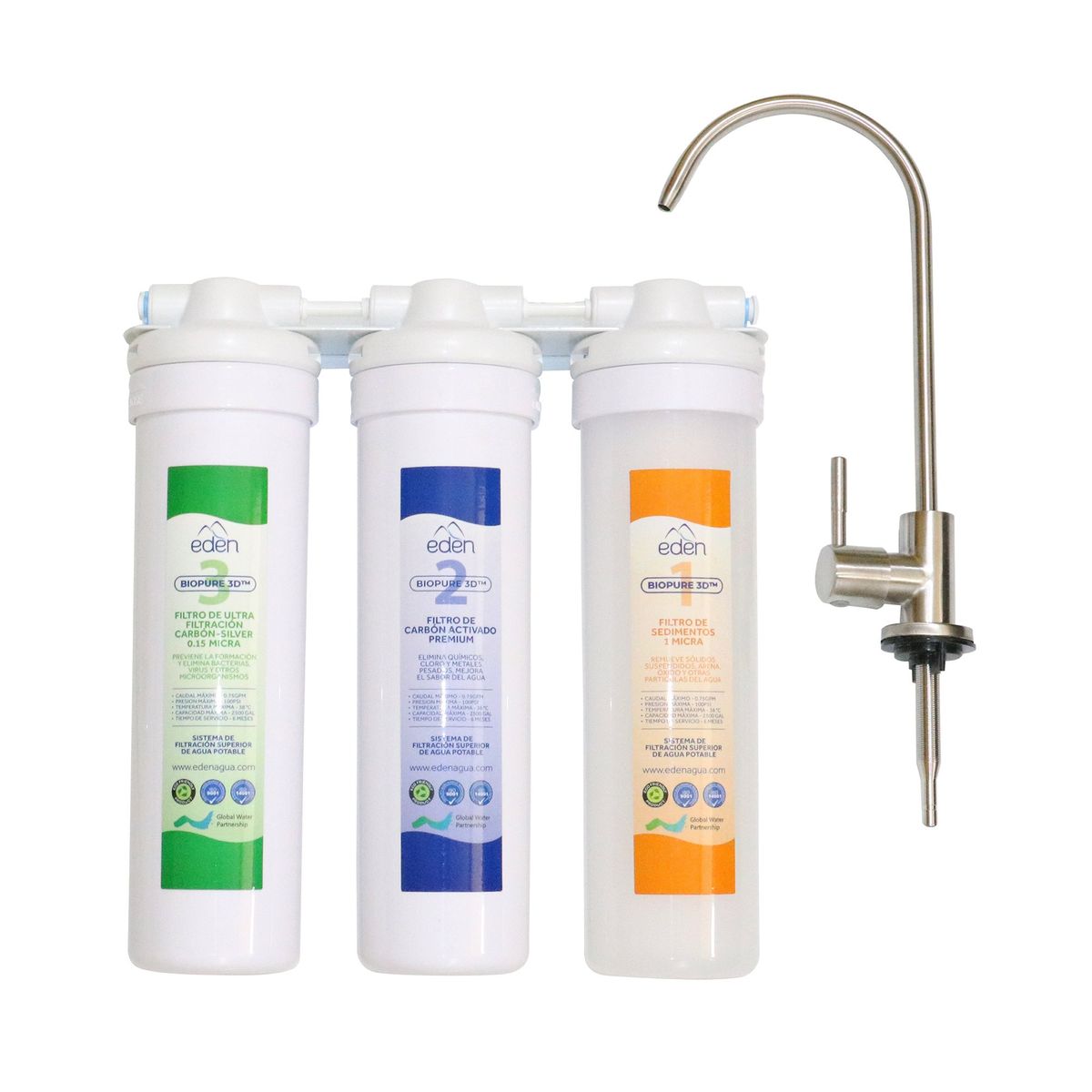 EDEN - Filtro Purificador de agua bajo lavadero 3 Etapas Edén EcoMAX