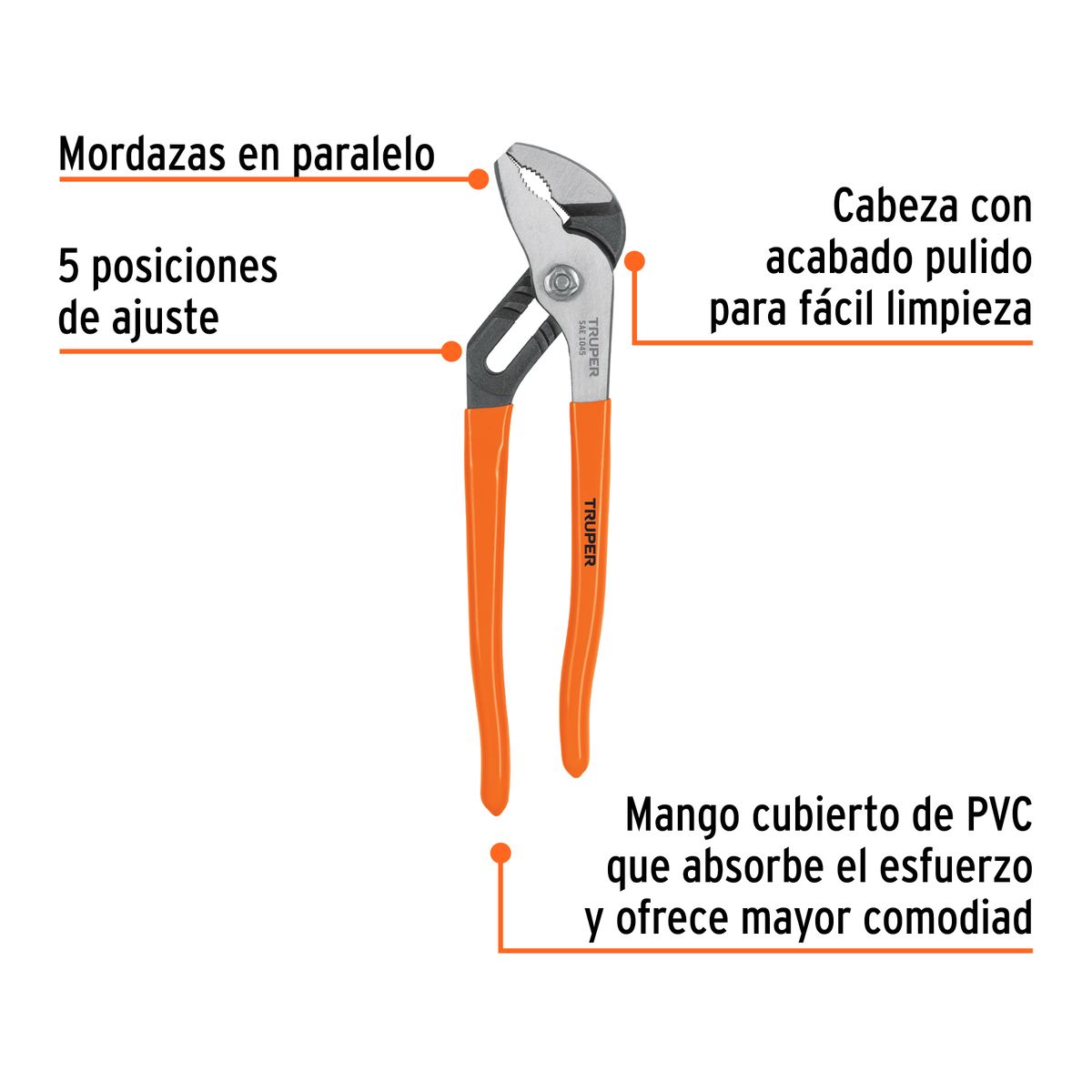 TRUPER - Alicate de Extension Tipo Pico Loro 10" Truper 17351 - Naranja