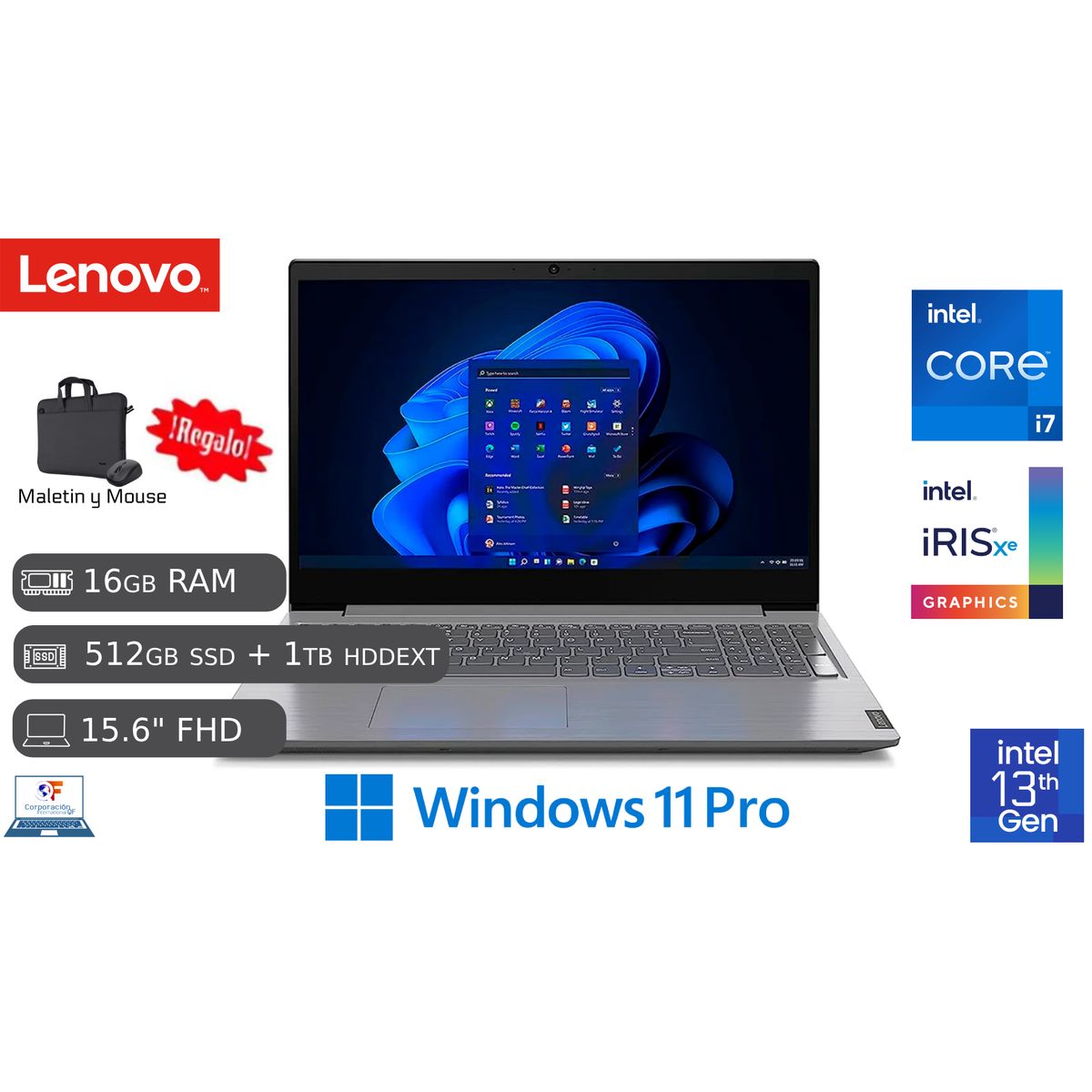 LENOVO - Laptop Nueva Lenovo V15 G4 IRU Intel Ci7 13va gen RAM 16GB SSD 512GB + 1 TB HDD EXTERNO 15.6" FHD