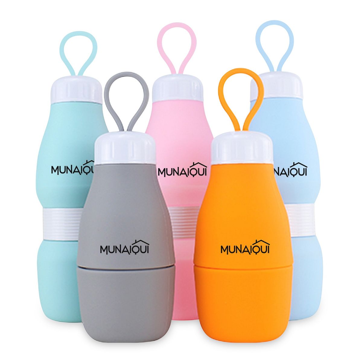 MUNAIQUI - Botella deportiva plegable de silicona marca Munaiqui color gris
