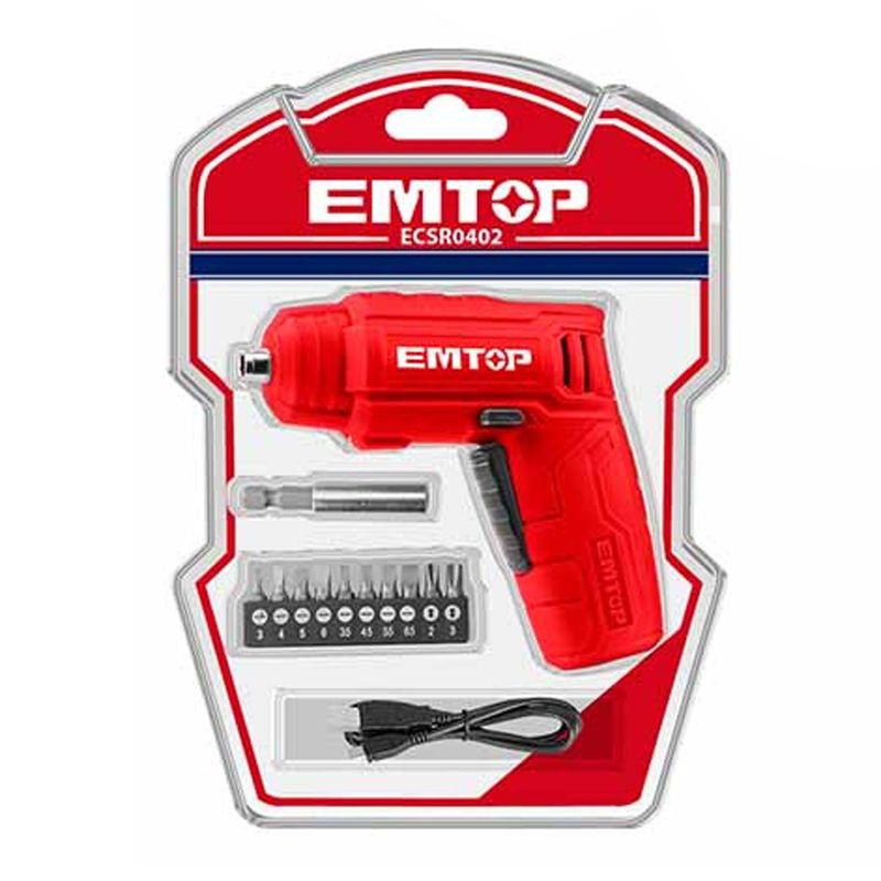 EMTOP - Destornillador Inalámbrico EMTOP ECSR0402 de Iones de Litio 4 Voltios