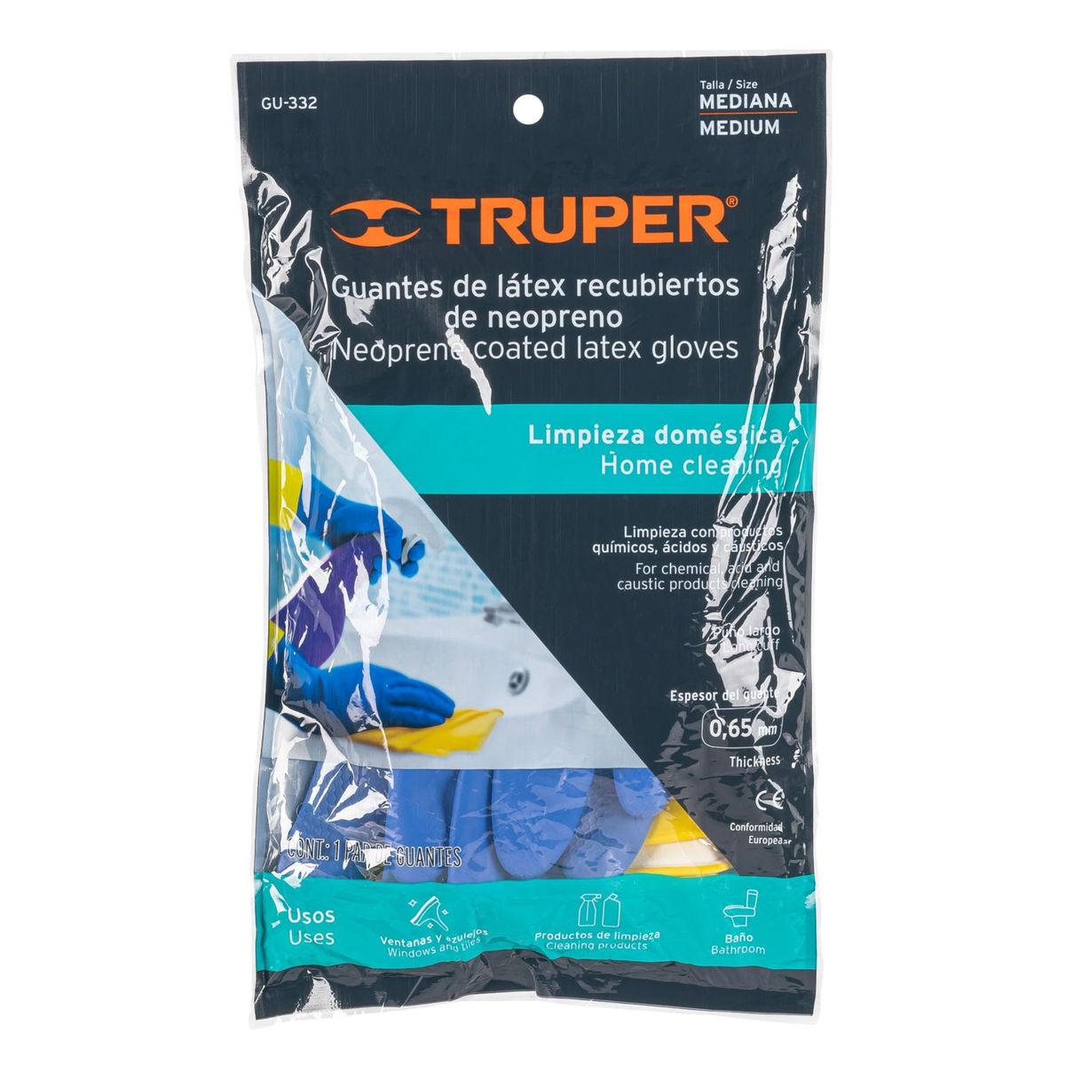 TRUPER - Guantes látex reforzado para limpieza 8 talla M, Truper
