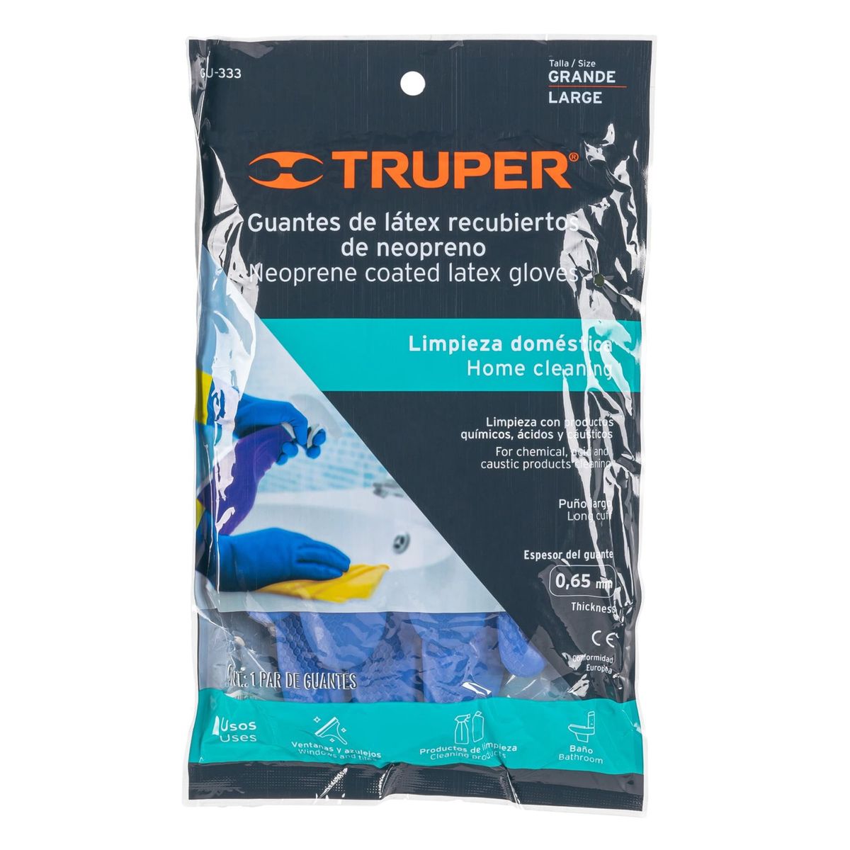 TRUPER - Guantes látex reforzado para limpieza 9 talla G, Truper