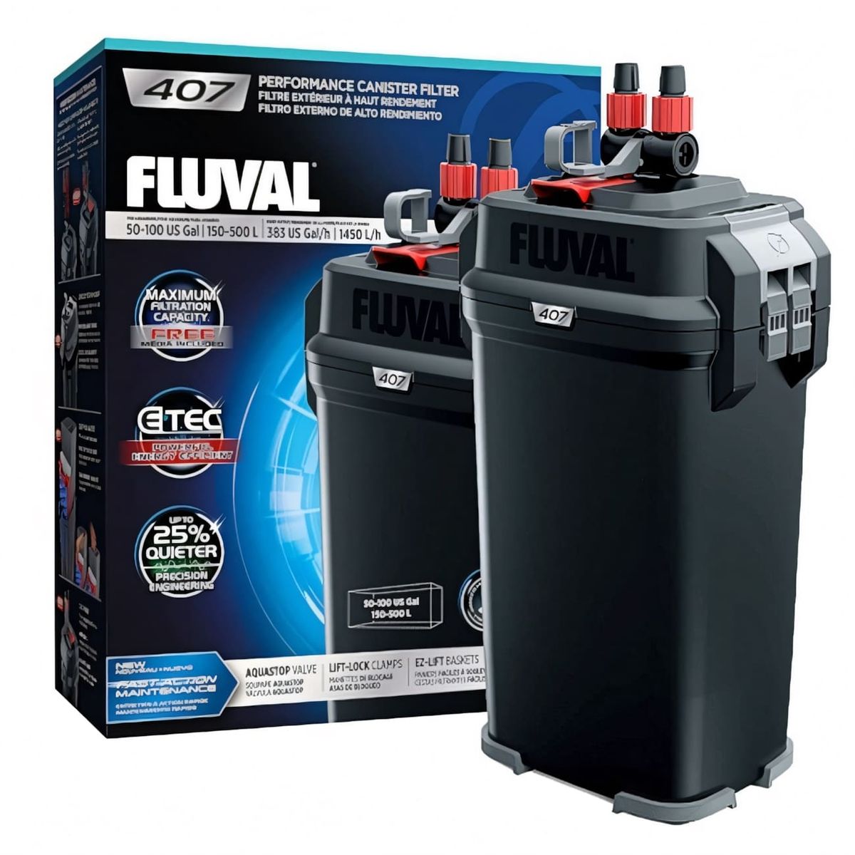 GENERICO - Filtro Canister Fluval 407, 1450 lph, hasta 500 lt. Hagen