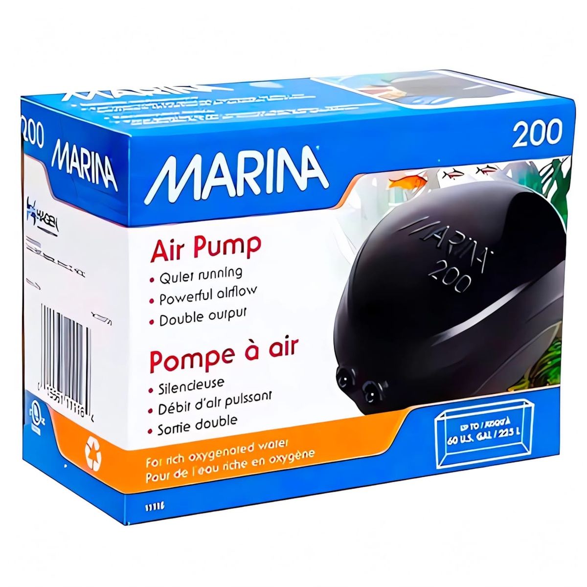 GENERICO - Bomba aire Marina 200, De 125 a 225 lt 2x90 l/h, 2 sa. Hagen