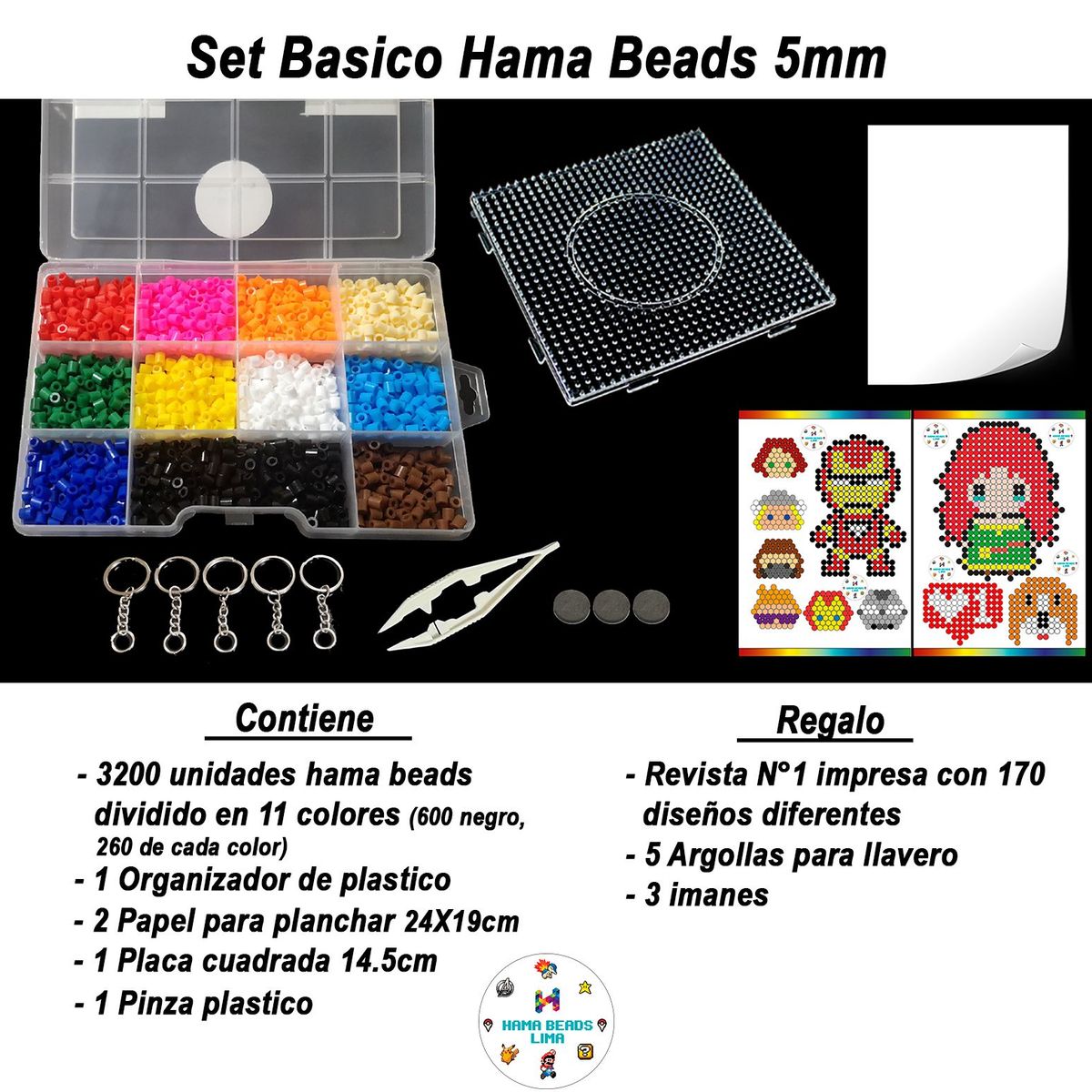 GENERICO - Hama Beads Set Básico 11 Colores P/ Manualidades +Organizador +Regalos