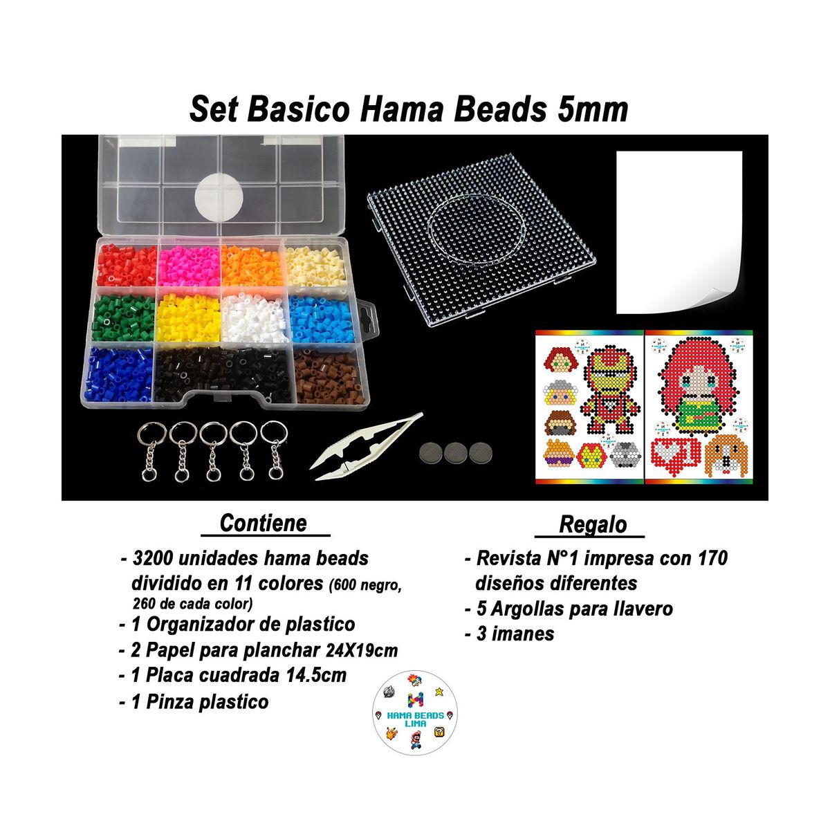 GENERICO - Hama Beads Set Básico 11 Colores P/ Manualidades +Organizador +Regalos