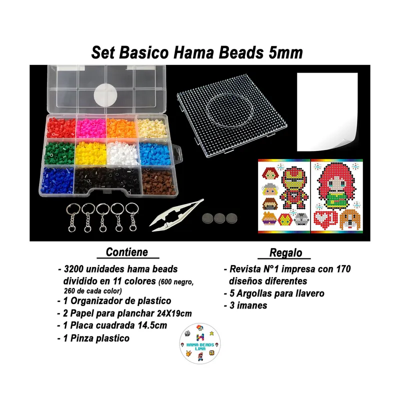 GENERICO - Hama Beads Set Básico 11 Colores P/ Manualidades +Organizador +Regalos