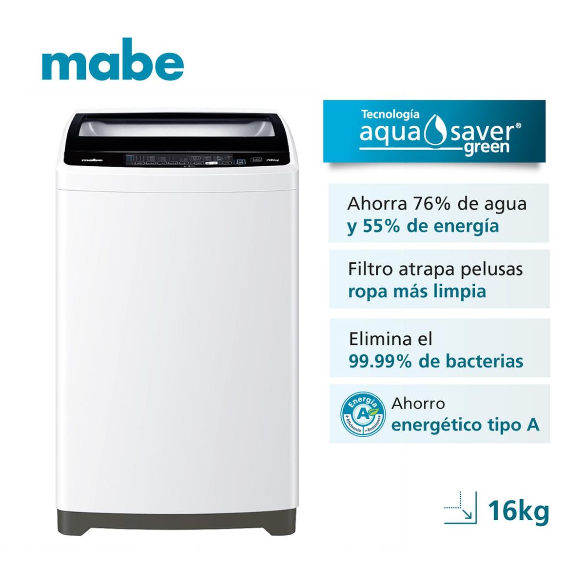 MABE - Lavadora automática 16 Kg Blanco Mabe LMAP6110WBBB0