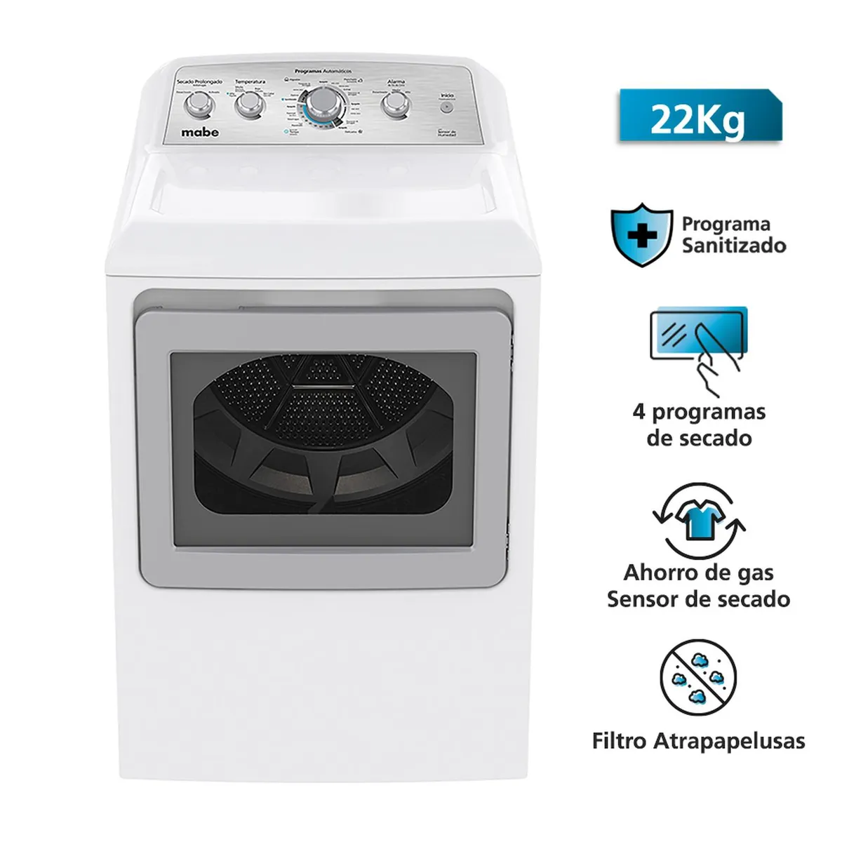 MABE - Secadora A Gas 22kg Blanco Mabe SMG47N8MSBBB0