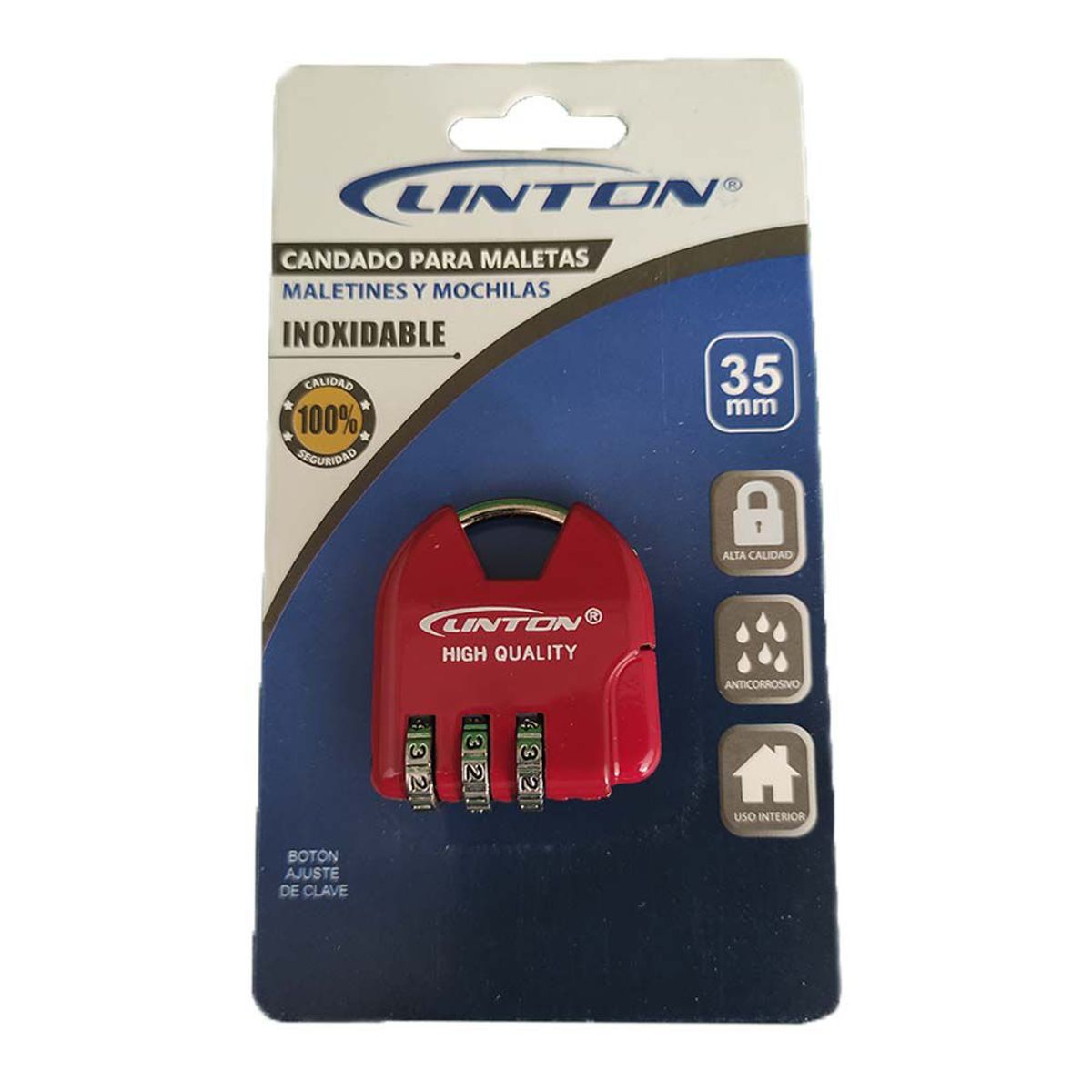 LINTON - Candado Seguridad Linton para Mochilas Casillero Maleta Viaje 3 Dígitos Rojo