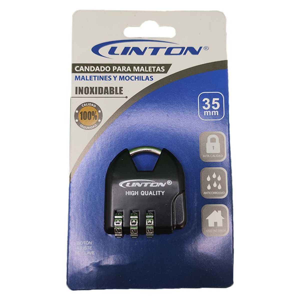 LINTON - Candado Seguridad Linton para Mochilas Casillero Maleta Viaje 3 Dígitos - Azul