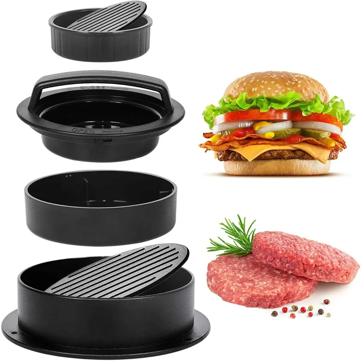 ELMEJORPRECIO - Set De Moldes Para Hamburguesa Casera 3 en 1