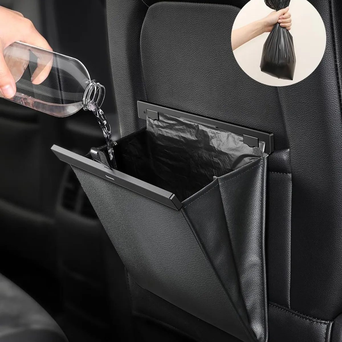 BASEUS - Organizador de asiento de cuero tacho de basura de auto