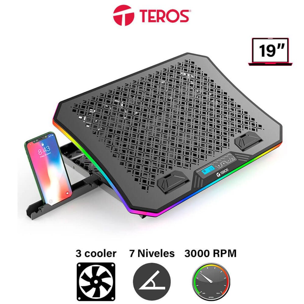 TEROS - Cooler Laptop Gamer Notebook Rgb  Teros Notebook Hasta 19" Inclinacion