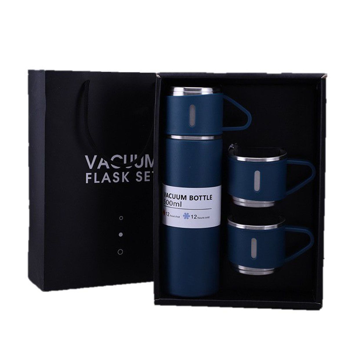 GENERICO - Termo 500 ml con 3 Tazas Acero Inoxidable - Azul