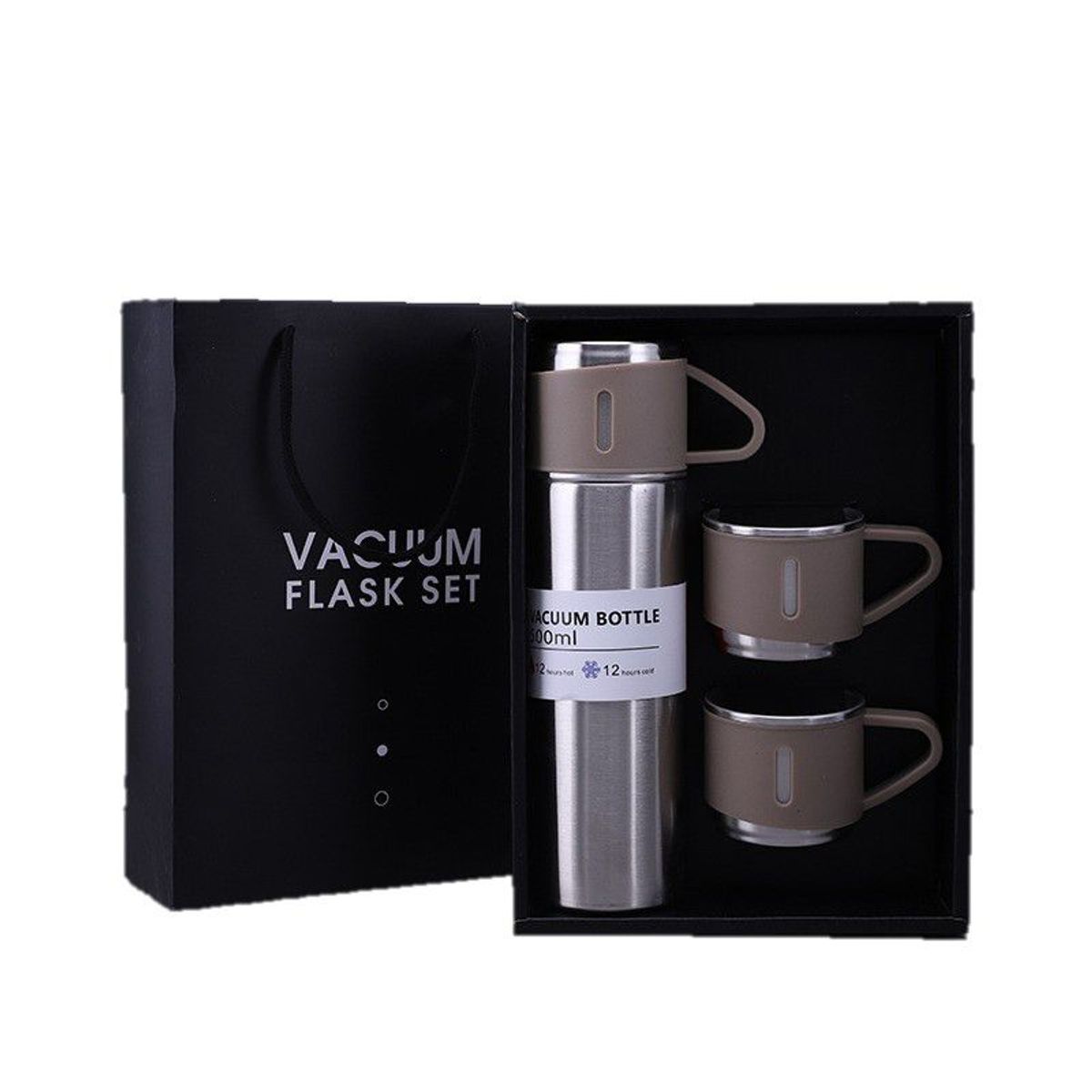 GENERICO - Termo 500 ml con 3 Tazas Acero Inoxidable - Aluminio