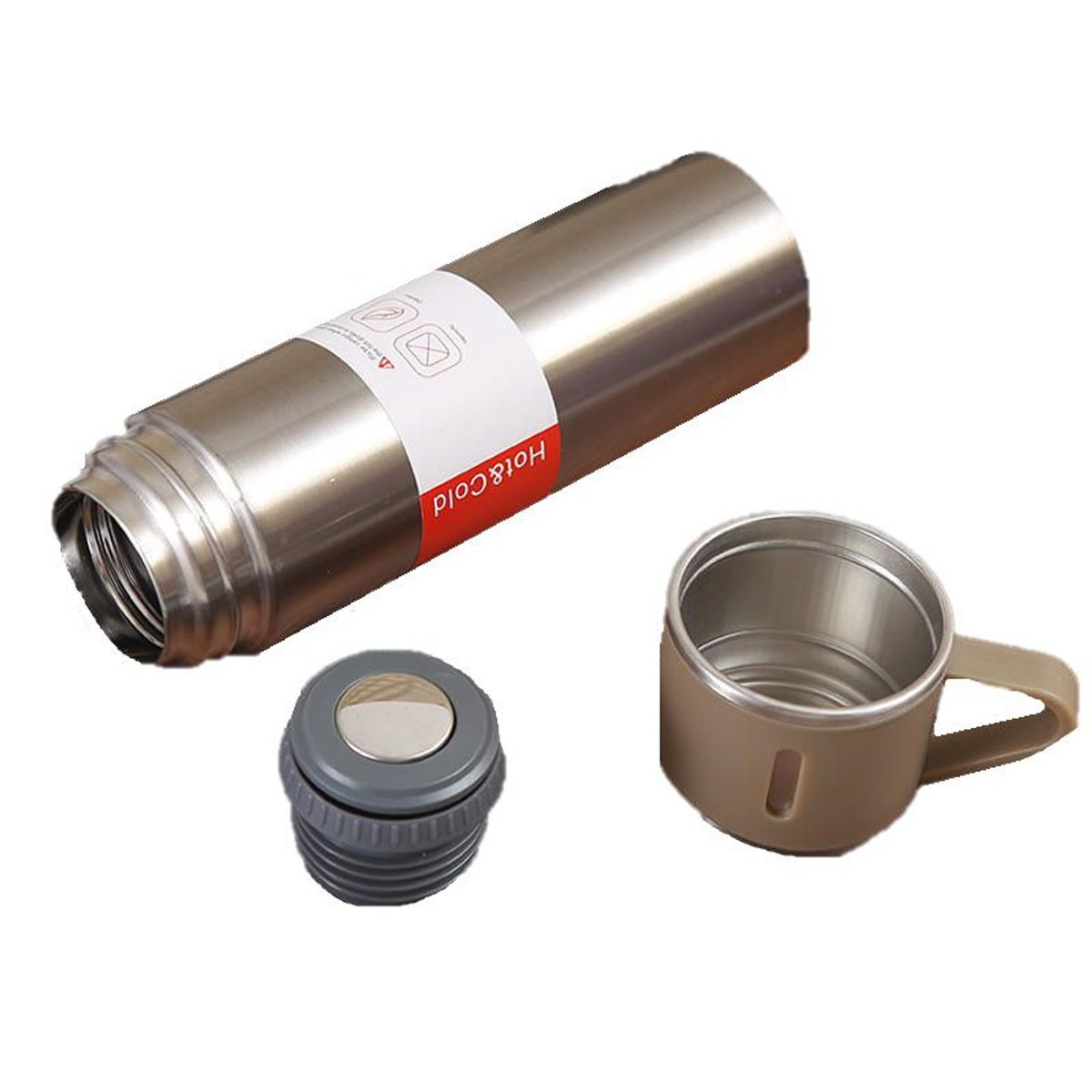 GENERICO - Termo 500 ml con 3 Tazas Acero Inoxidable - Aluminio